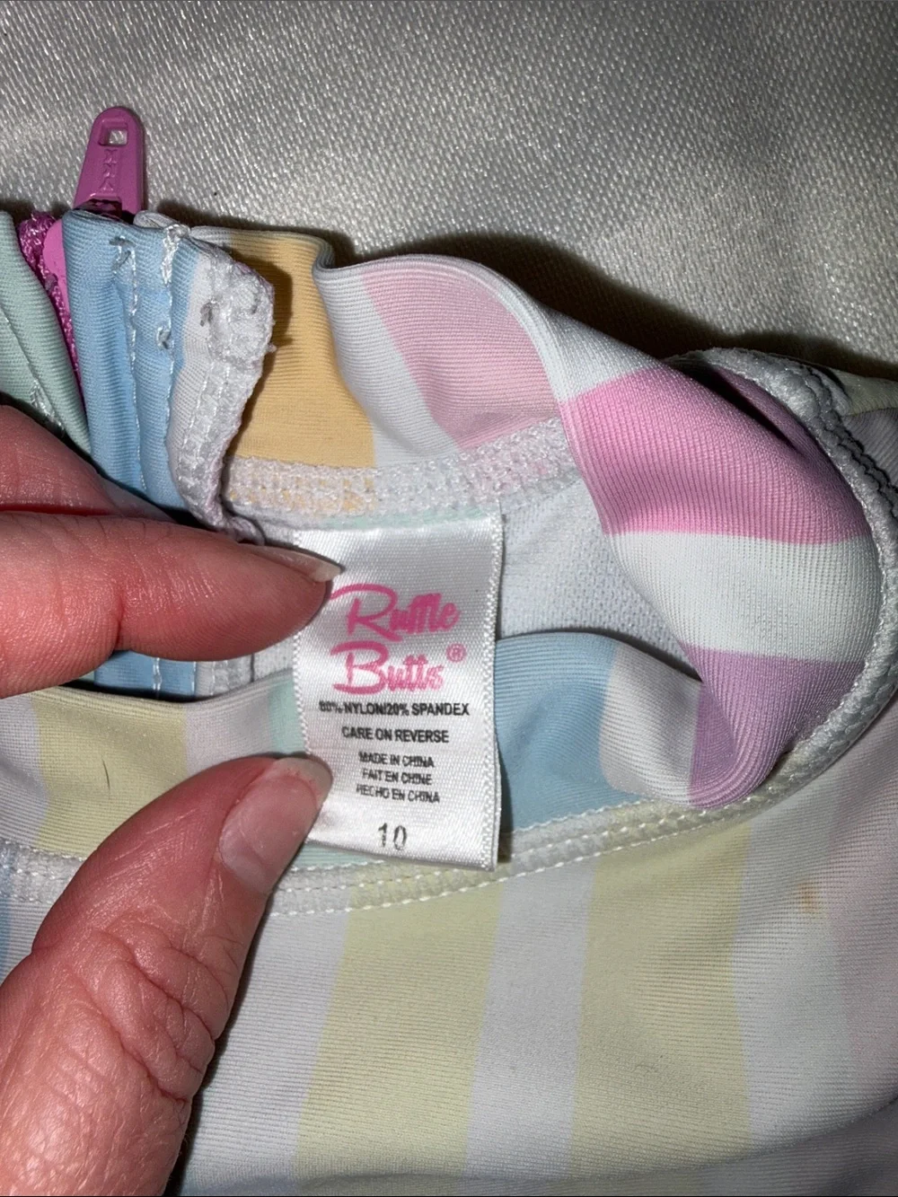 Size 10 Rufflebutts Girls Pastel Stripe Ruffle One-Piece Swimsuit